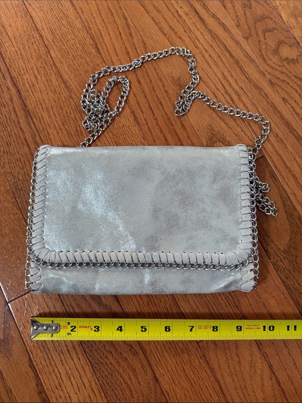Silver Whipstitch Chain Crossbody Bag